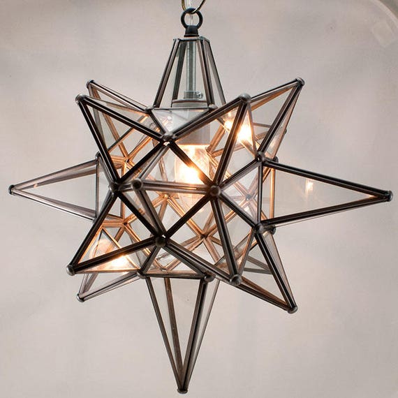 Star Of Bethlehem Moravian Star Pendant Clear Glass Bronze Frame 12x15