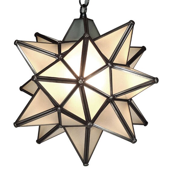 Moravian Star Pendant Light Frosted Glass Dark Frame 12