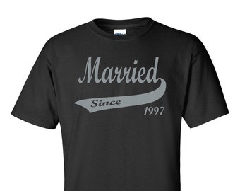 25th Silver Wedding Anniversary Gift "Married Since 1997" T-Shirt Perfect for Husband Wife His and Her Clothing 25 Years Married Men Women