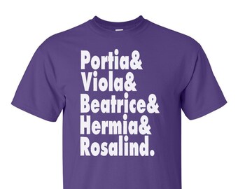 Shakespeare's Comedies Female Characters Literary Legends T-Shirt - Gift for English or Drama Teacher Theatre Lover Men Women Teens