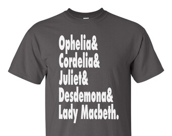 Shakespeare's Tragic Female Literary Legends T-Shirt - Gift for English Teacher Bookish Nerd Literature Lover Men Women Teens Kids