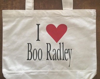 To Kill a Mockingbird Inspired "I Love Boo Radley" Tote or Book Bag - English Teacher or Librarian Gift Back to School Atticus Finch