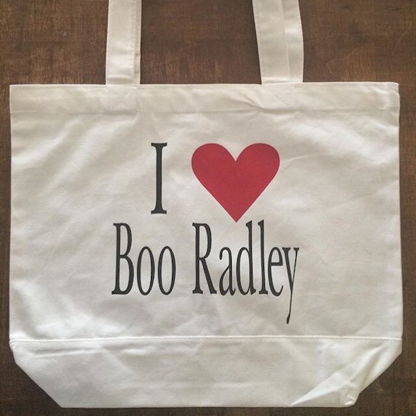 To Kill a Mockingbird Inspired "I Love Boo Radley" Tote or Book Bag - English Teacher or Librarian Gift Back to School Atticus Finch