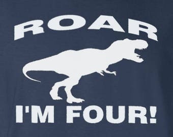 4th Birthday Dinosaur Shirt for Boys and Girls Turning Four - "Roar I'm Four!" T-Shirt for 4 Year Olds Tee Gift for Fourth Birthday