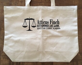 Atticus Finch Attorney at Law Canvas Tote or Book Bag - English Teacher or Librarian Gift Back to School Literature Lawyers Students