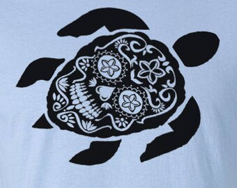 Turtle Sugar Skull Shirt for Toddlers - Hawaiian Honu Mexican Sugar Skull Day of the Dead Tee for Boys and Girls Turtle Birthday Party Gift