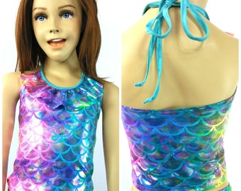 16 Colors! Girls Rainbow Mermaid Top Pageants Gymnastics Dance Cheer Beach party Halloween