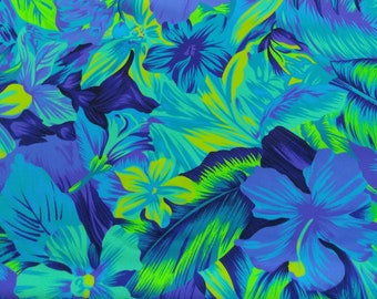 Tahitian Floral blue fabric  Spandex print fabric sold by the  half and full Yard