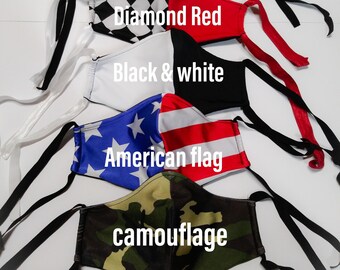 Face mask 4th of July Mask, Harlequin mask, Camouflage mask,  American flag mask, Spandex+ Cotton Spandex face mask hands off Face Rave