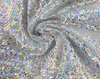 White Avatar Spandex fabric print sold by the 1/2 and 1 Yard  shimmer Hologram fabric