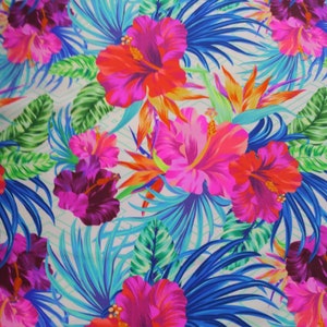 Hawaiian Hibiscus Tissu floral Spandex imprimé tissu vendu par le quatrième, demi-cour et plein Yard