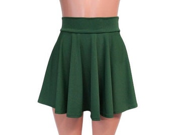 Forest Green Skater skirt, high waist Circle skirt  10",12", 13",15", and 19" lengths Clubwear, Rave Wear High Waist waisted EDC EDM