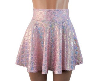 Light pink Mermaid Skater skirt, Circle skirt, Big round Shimmering scale fabric comes in 10",12",15", and 19" lengths Clubwear, Rave Wear