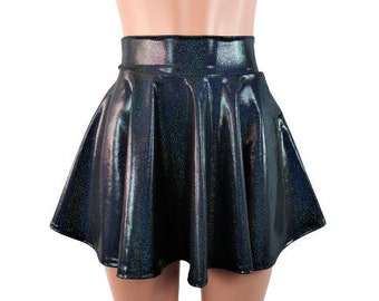 Black Black Sparkle Skater skirt, Circle skirt Soft flowing fabric comes in 10",12",15", and 19" lengths Clubwear, Rave Wear