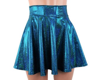 Turquoise Skater skirt, Circle skirt Soft sparkling fabric comes in 10",12",15", and 19" lengths Clubwear, Rave Wear festival Fashions