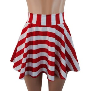 Red & White Skater skirt, Circle skirt comes in 10",12",15", and 19" lengths Clubwear, Rave Wear Festival wear Candy cane, wheres Waldo