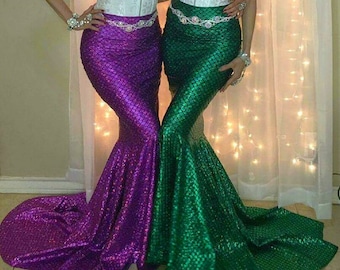 17 Color choices Mermaid Skirt Fish tail costume, Scales print Stretch, Kim K mermaid skirt , Metallic Green Purple Turquoise and black