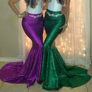 17 Color choices Mermaid Skirt Fish tail costume, Scales print Stretch, Kim K mermaid skirt , Metallic Green Purple Turquoise and black