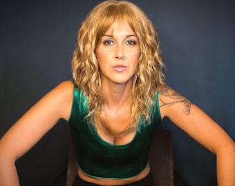 Emerald Green Metallic Crop Tank Top "Britney" Dance top only Halloween Mermaid Yoga  dance fairy Burning Man Boho