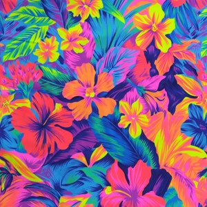 Tahitian Floral fabric  Spandex print fabric sold by the  half and full Yard Blacklight Reactive Fabrics,