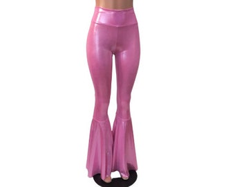 Holographic Bell Bottoms Pink Princess 27 Colors!  flares High waist pants EDC EDM Leggings festival dance burning man