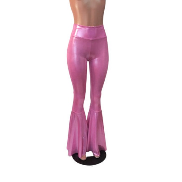 Holographic Bell Bottoms Pink Princess 27 Colors!  flares High waist pants EDC EDM Leggings festival dance burning man