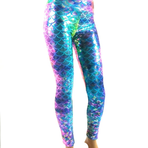 Mermaid leggings Shimmering Rainbow unicorn colors EDC EDM Performance Hoop Aerial Ariel Leggings festival dance Rave