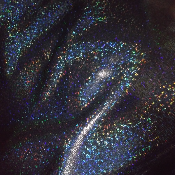 Black Black sparkling holo Spandex fabric sold by the Yard