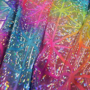 Unicorn Rainbow fabric 4 way stretch Spandex Shattered glass stretch fabric Pageants swim Unicorn Dance Skate Cheer Roller Derby