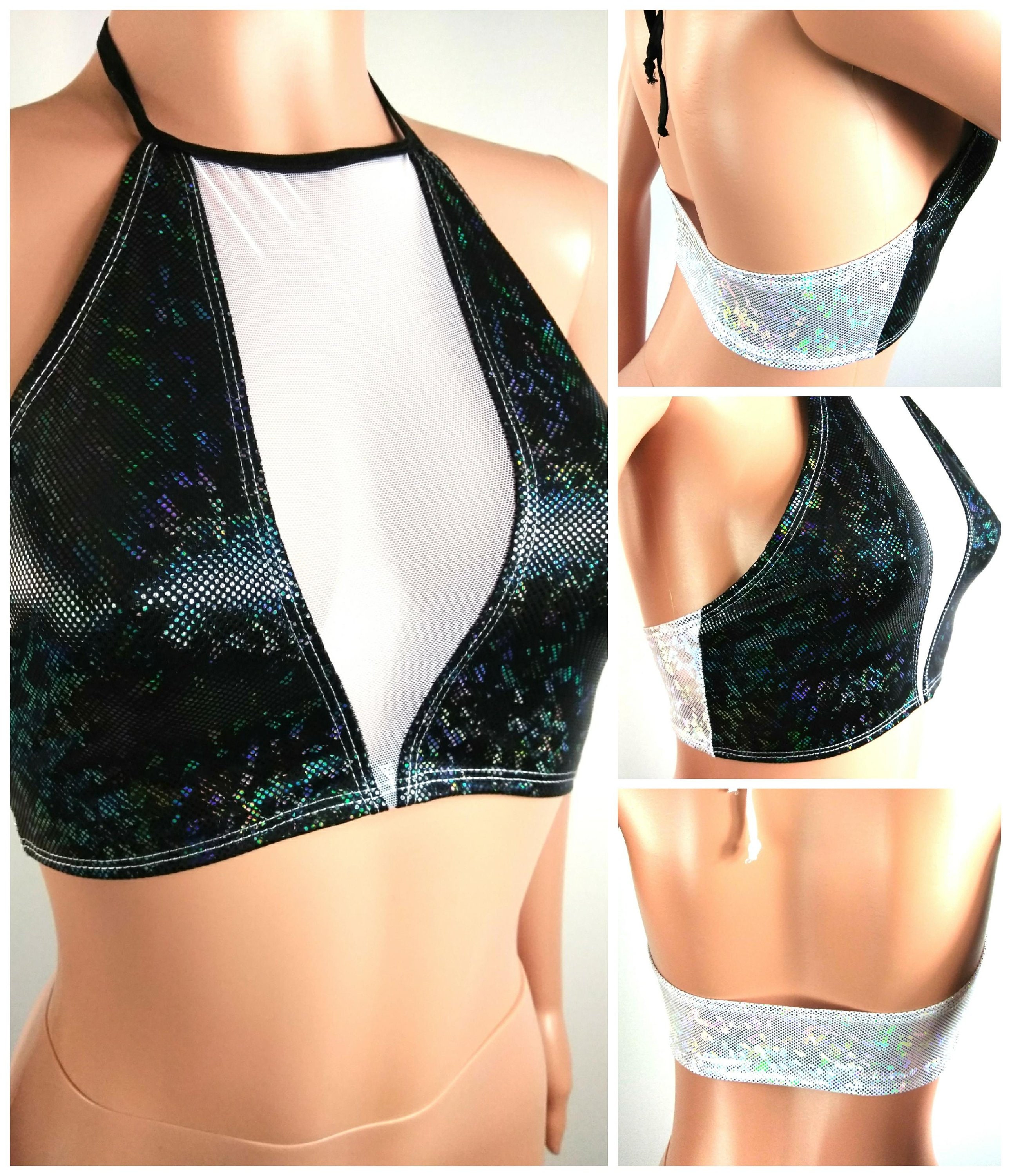 Rainbow Peekaboo Halter top crop top EDC EDM festival party dance Rave Zanza Designs Clothing