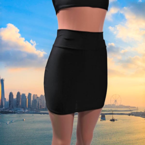 Black Spandex mini skirt Bodycon Stretch Festival Dance Pageants Burberry inspired