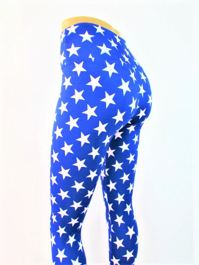 Blue White Star Leggings, Star Yoga Pants, Womens Leggings, Teen