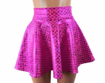 Hot pink Mermaid Skater skirt, Circle skirt Small round scale fabric comes in 10",12",15", and 19" lengths Clubwear, Rave Wear