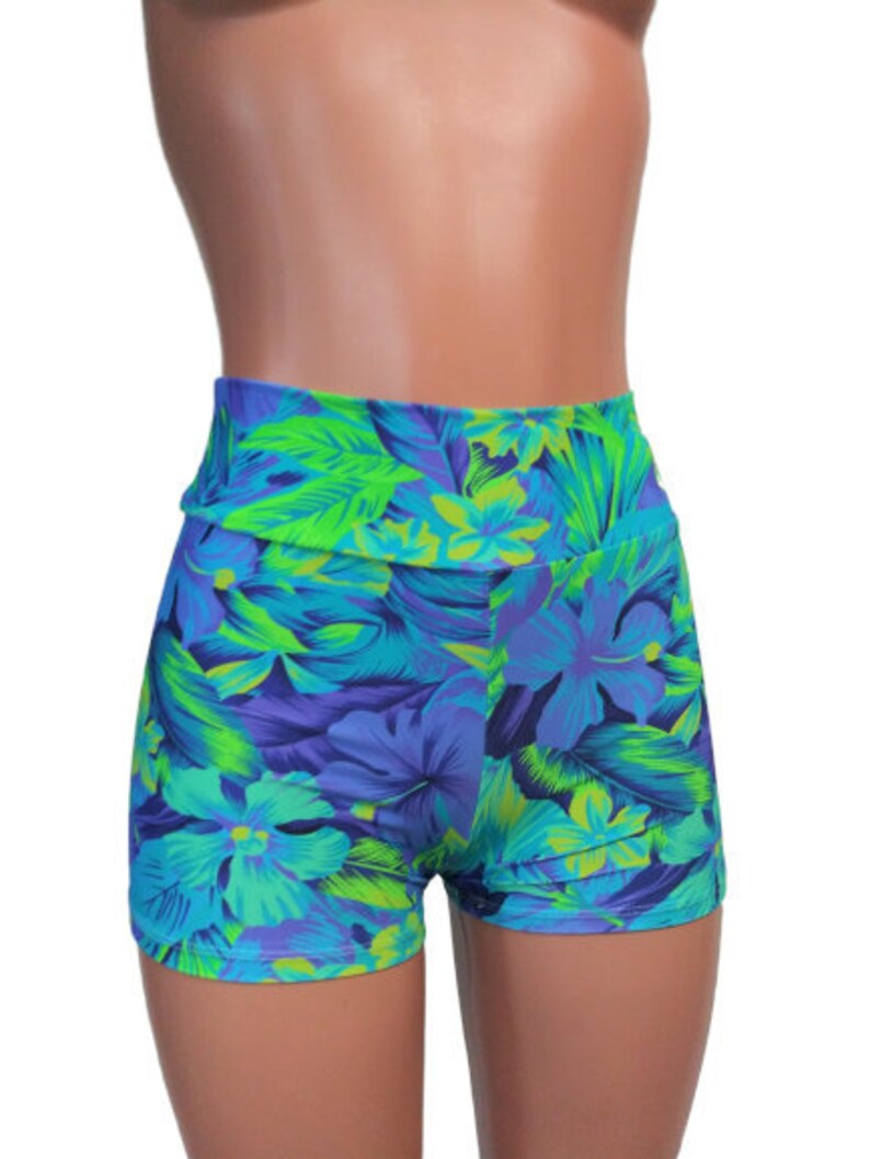Tahitian floral blue High waisted Booty shorts Boy shorts Rave Etsy