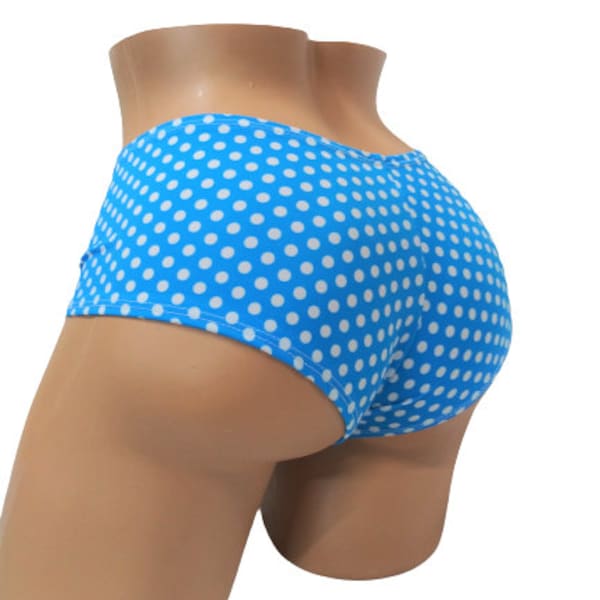 Polka dot Cheeky shorts  Blue and white polka dots booty Shorts Rave wear EDC EDM Black light reactive