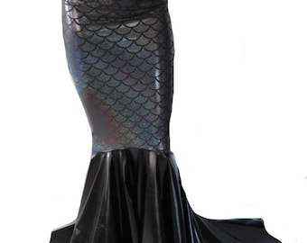 Black Mermaid Scale Skirt, Metallic Fish Tail Costume