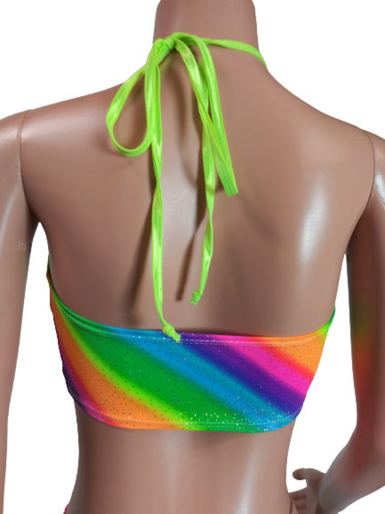 Rainbow Peekaboo Halter top crop top EDC EDM festival party dance Rave Zanza Designs Clothing