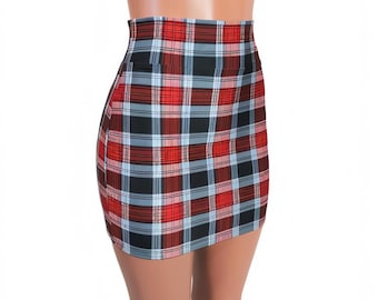 Red Plaid mini skirt Bodycon Stretch Festival Dance Pageants
