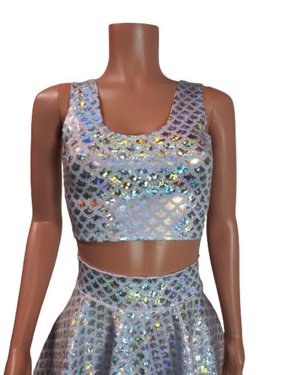 White mermaid Holographic Tank top Crop top Iridescent | Etsy