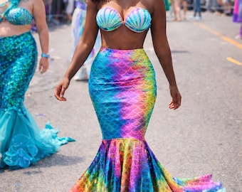 Rainbow Mermaid Skirt for Women | Holographic Scale Maxi Skirt | Festival Mermaid Outfit | Mermaid Parade Costume | Fishtail Skirt