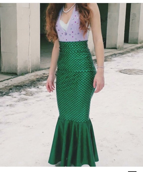 Green Mermaid Skirt High Waist Stretch Scales Print Kim K Skirt EDC EDM  Rave Festival Costume Party Zanza Designs Clothing 