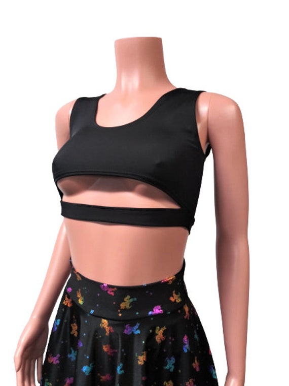Black matte spandex Underboob top Crop top Rave wear Pole
