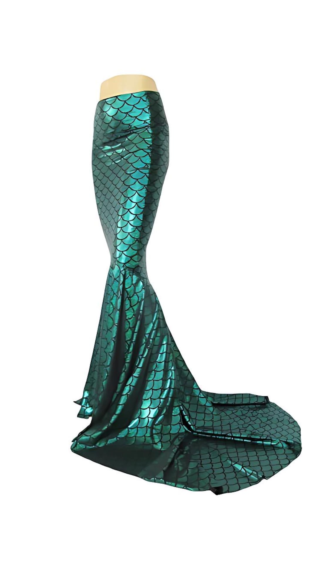 Green Mermaid Skirt Fish tail costume Kim K mermaid skirt Puddle train High waist Stretch Performance Festival EDC EDM Metallic skirt