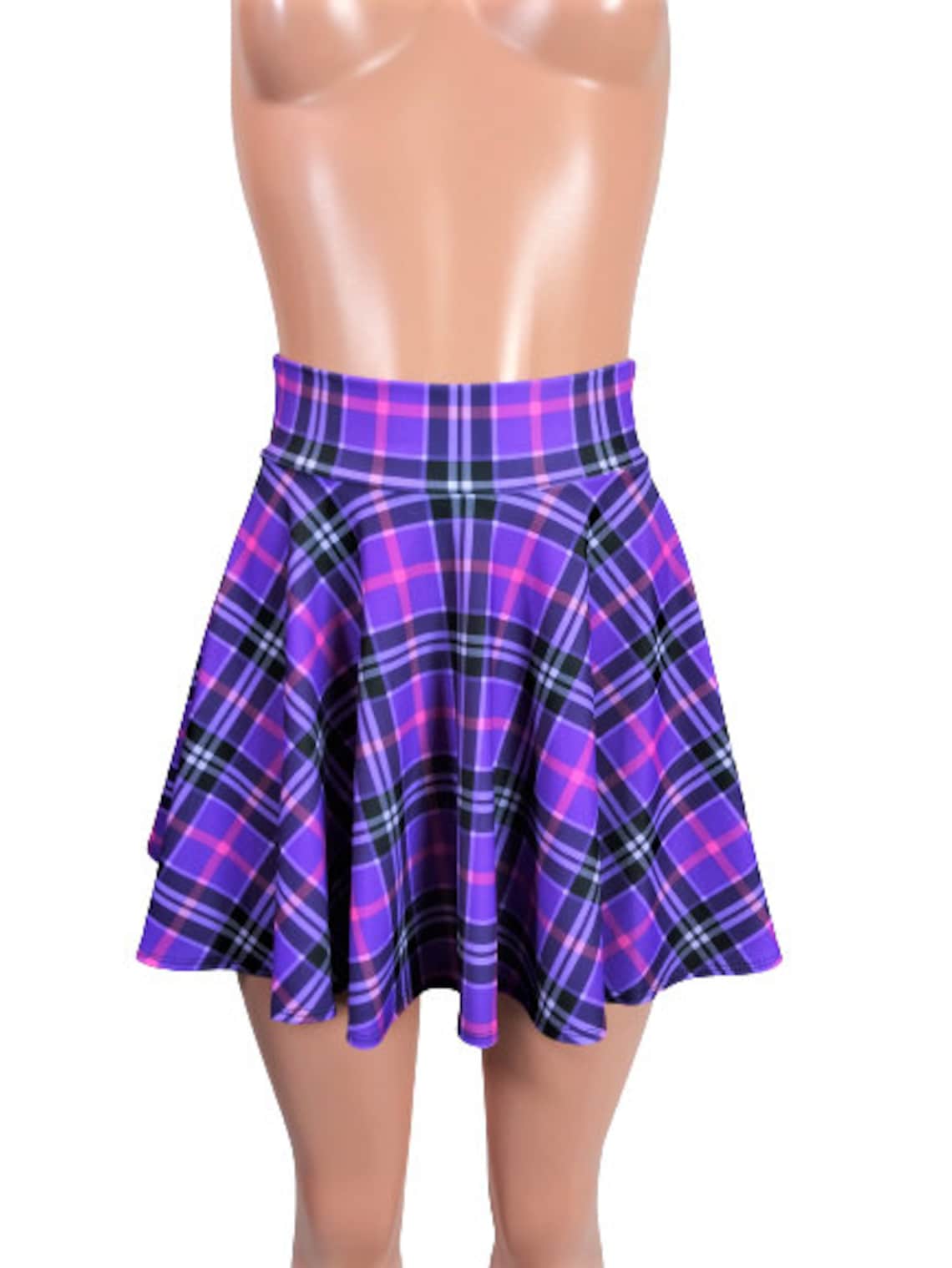 Purple Plaid Spandex Skater skirt Circle skirt | Etsy