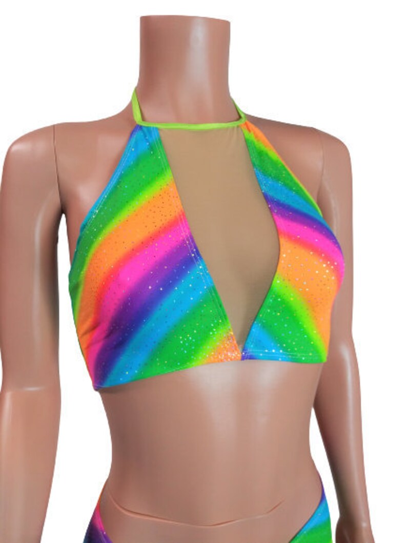 Rainbow Peekaboo Halter top crop top EDC EDM festival party dance Rave Zanza Designs Clothing