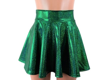 Green Sparkle Skater skirt, Circle skirt comes in 10",12",15", and 19" lengths Clubwear, Rave Wear EDM EDC