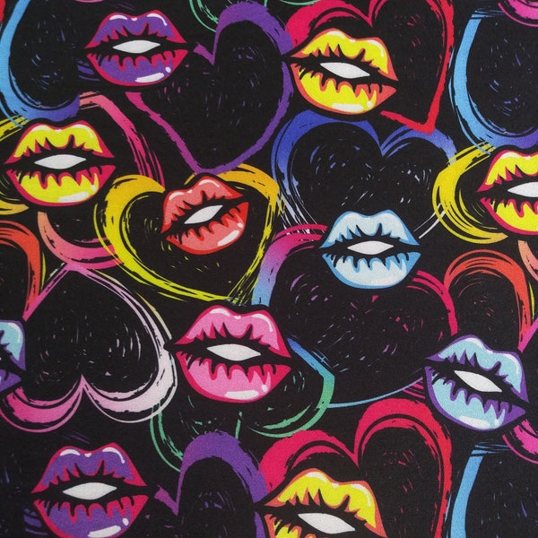 Lips and Hearts fabric 4 Way stretch Spandex print Spandex fabric sold by the 1/4, 1/2 & 1 Yard