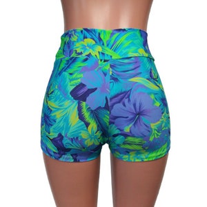 Tahitian Floral Blue High Waisted Booty Shorts Boy Shorts Rave - Etsy