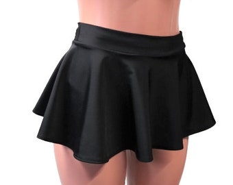 Black 10" Skater skirt, slim waistband Circle skirt Soft flowing Spandex fabric  Clubwear, Rave Wear