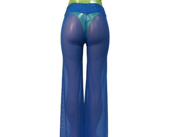 Sheer Palazzo Pants Wide leg Soft Silky Sheer Mesh gaucho resort  beach  festival dance burning man performance